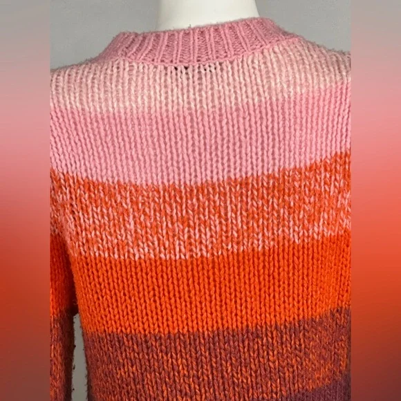 White + Warren Size S Cashmere/Wool-Silk Blend Colorful Striped Women's Sweater - Picture 8 of 11